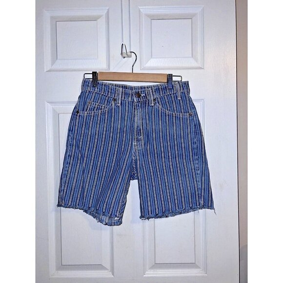 Vintage 90's LEVI'S 550 Relaxed Fit Orange Tab Blue Striped Denim Shorts